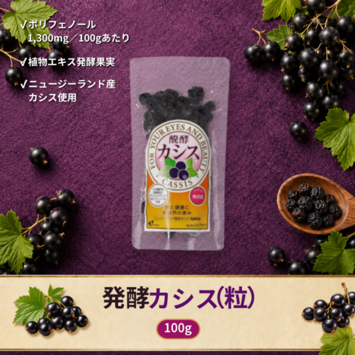 発酵カシス（粒）100g｜発酵ドライフルーツ｜発酵果実｜ニュージーランド産カシス使用

