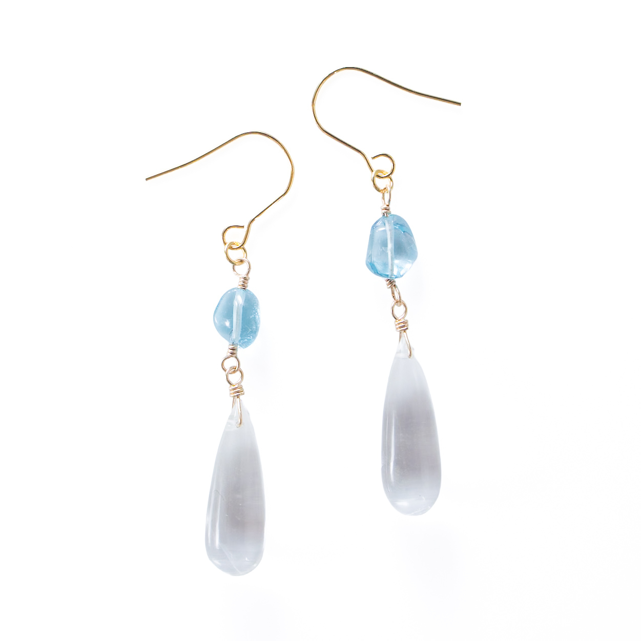 【ハンドメイド】スイスブルートパーズ 水晶 大ぶりピアス