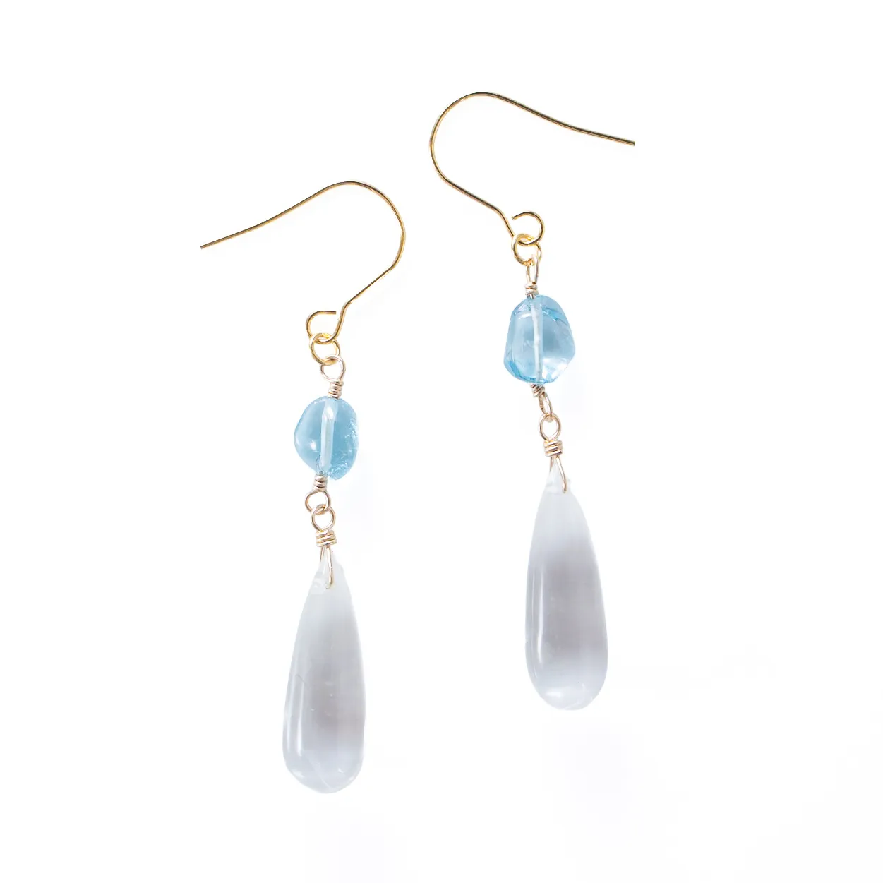 【ハンドメイド】スイスブルートパーズ 水晶 大ぶりピアス