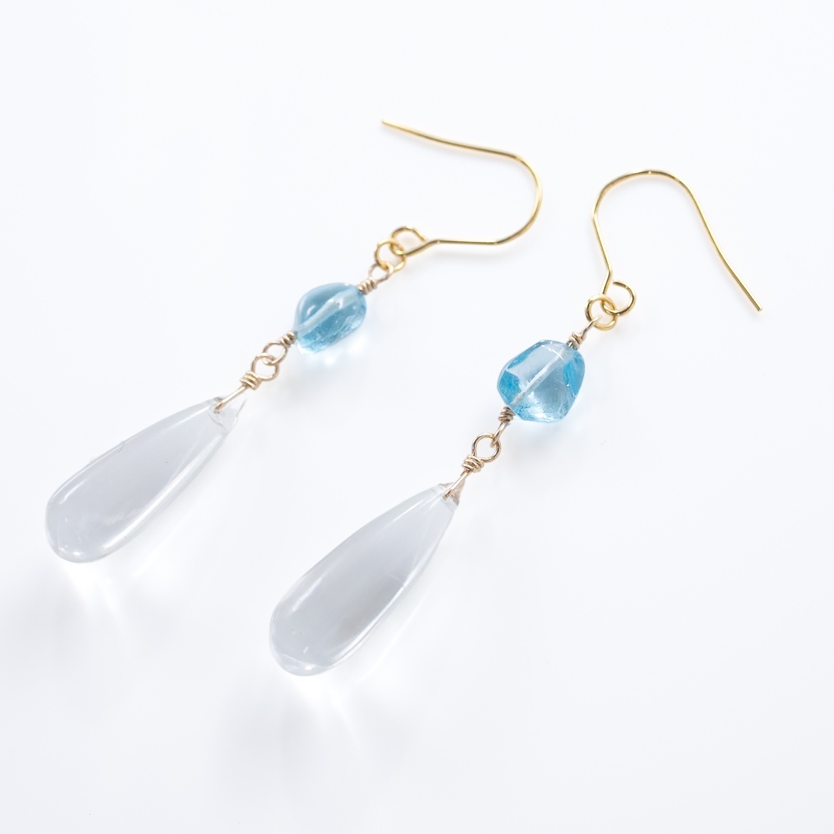 【ハンドメイド】スイスブルートパーズ 水晶 大ぶりピアス