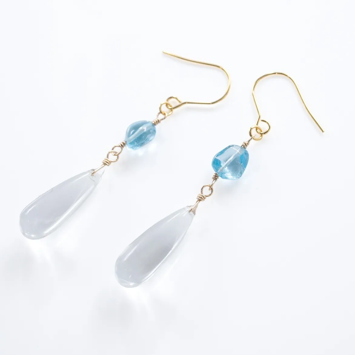 【ハンドメイド】スイスブルートパーズ 水晶 大ぶりピアス
