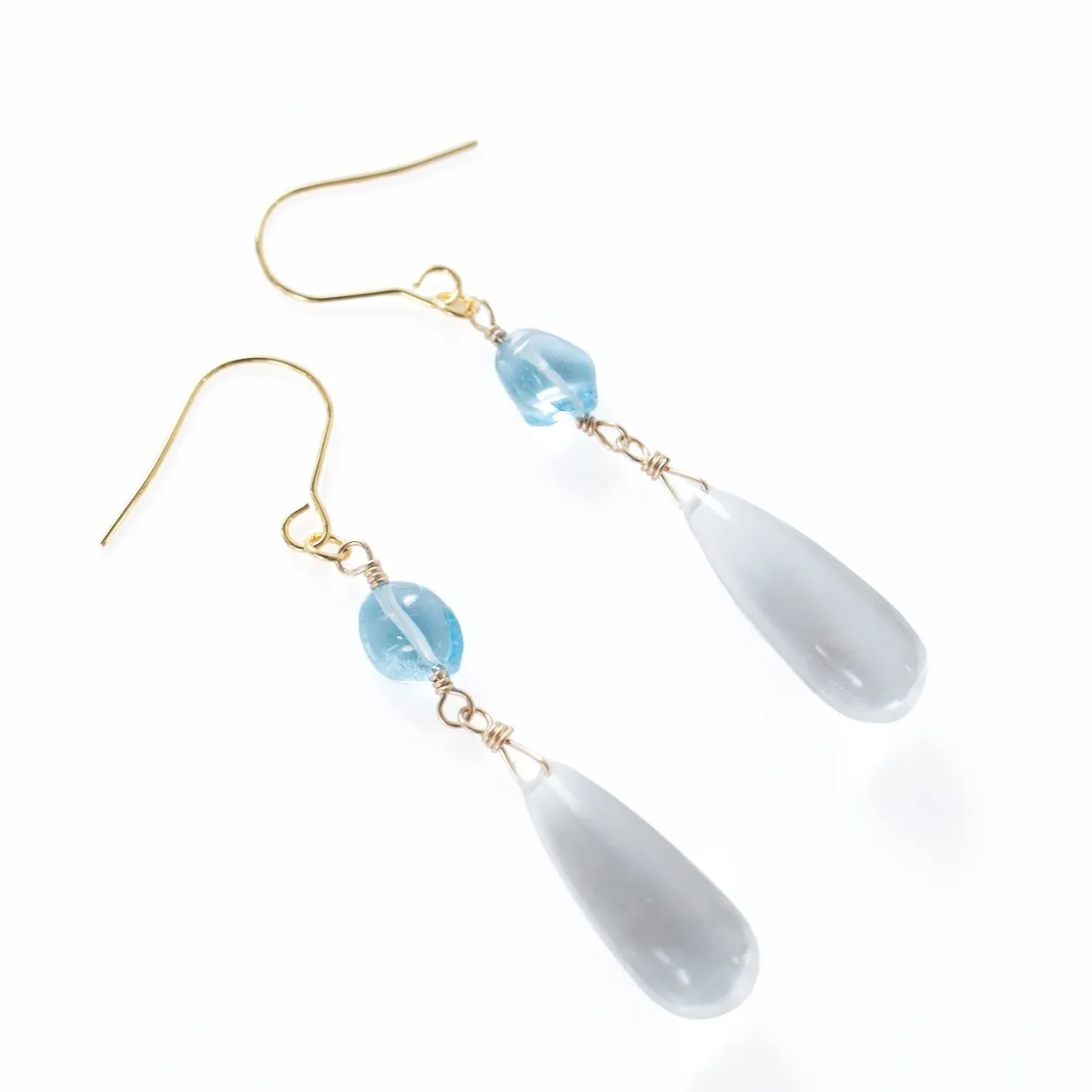 【ハンドメイド】スイスブルートパーズ 水晶 大ぶりピアス