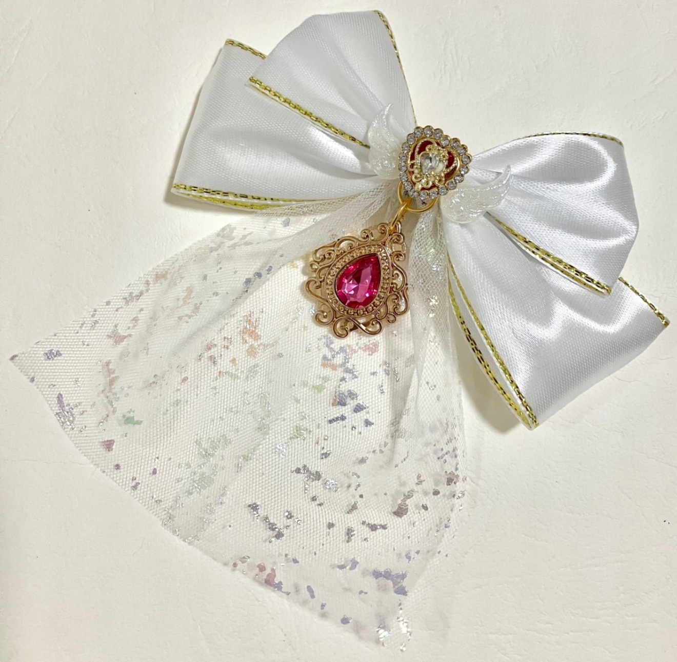 【ハンドメイド】なりきり　ホワイト　チュール　ヘアクリップ