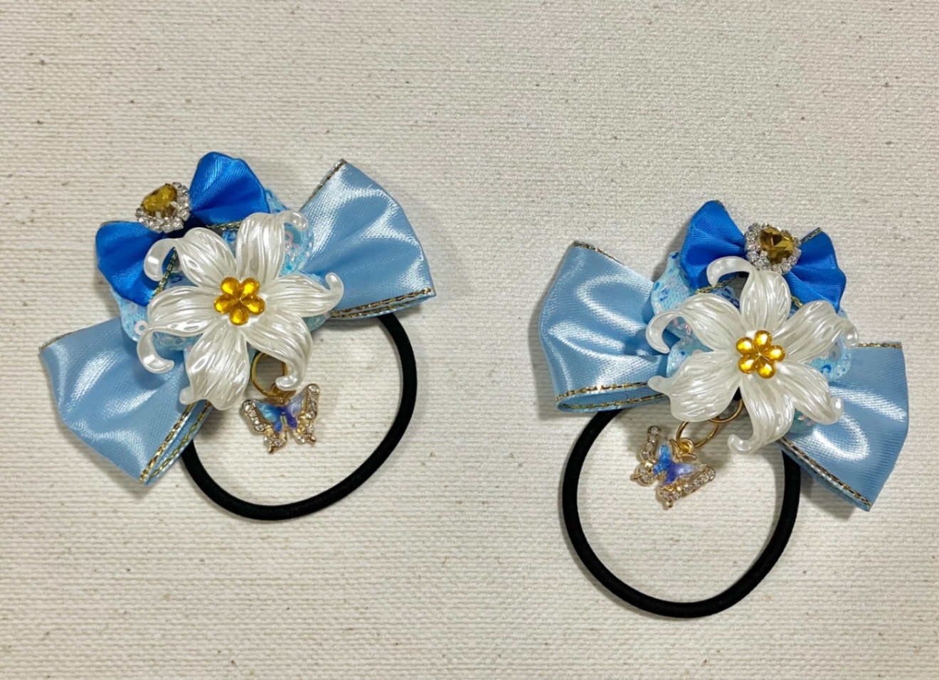 【ハンドメイド】なりきり　リリー　ブルー　ヘアゴム　2個セット