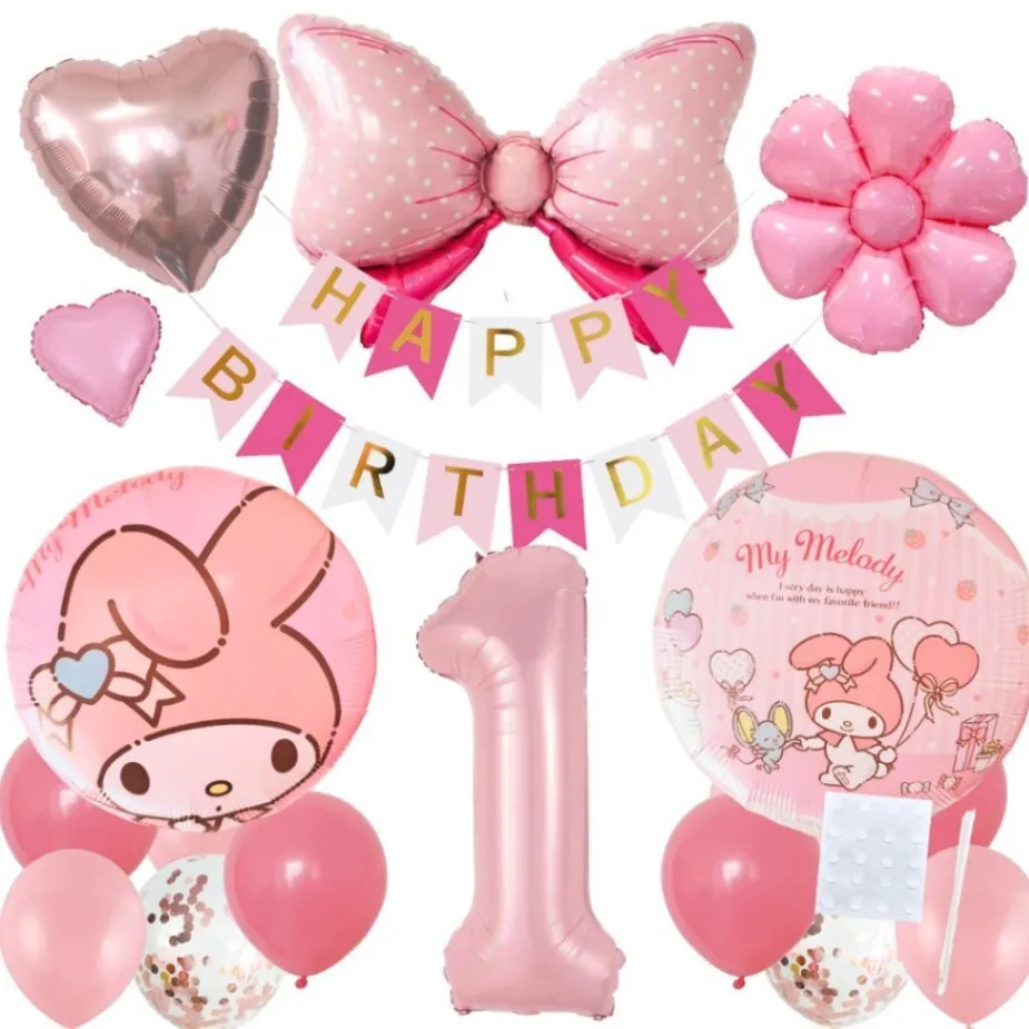 数字が選べる♪ マイメロディ サンリオ リボン 風船 誕生日 飾り付けセット バルーン