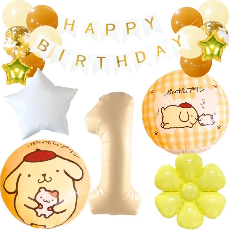 数字が選べる♪ ポムポムプリン マフィン サンリオ 星 風船 誕生日 飾り付けセット バルーン