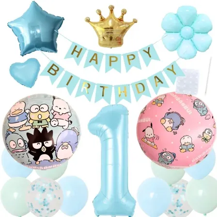 数字が選べる♪ はぴだんぶい ポチャッコ サンリオ 星 風船 誕生日 飾り付けセット バルーン