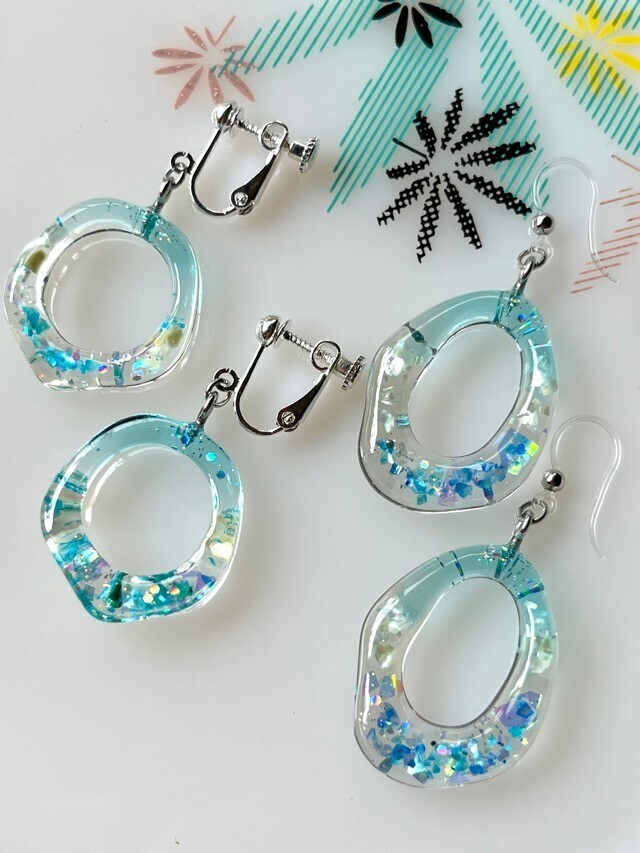 アクアブルーの海🏝️ イヤリング／フックピアス【リベポ払い歓迎🎉】