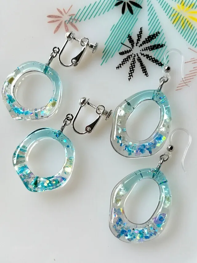 アクアブルーの海🏝️ イヤリング／フックピアス【リベポ払い歓迎🎉】