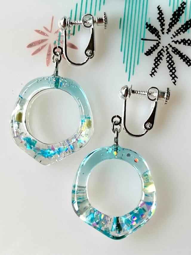 アクアブルーの海🏝️ イヤリング／フックピアス【リベポ払い歓迎🎉】