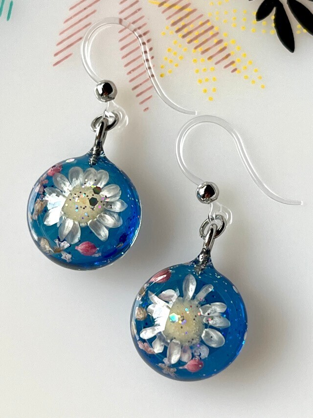 青✖️白花🩵🤍イヤリング／フックピアス【リベポ払い歓迎🎉】