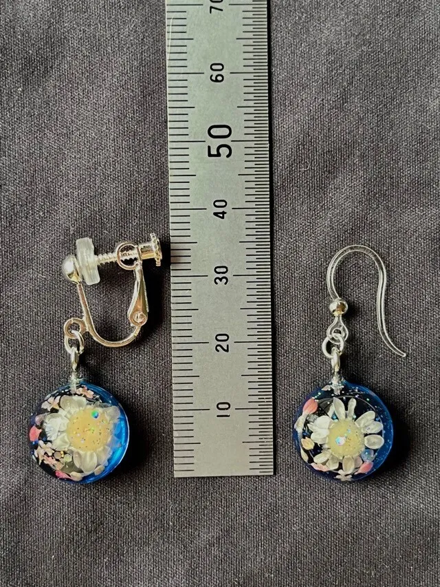 青✖️白花🩵🤍イヤリング／フックピアス【リベポ払い歓迎🎉】