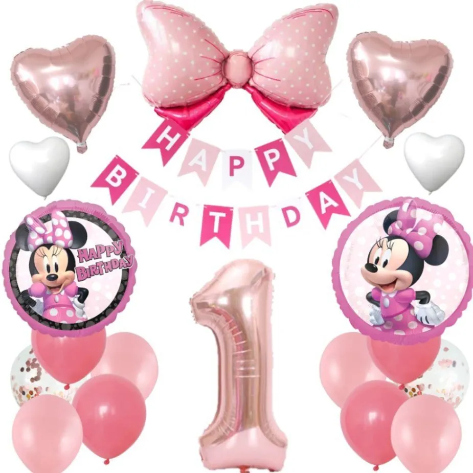 数字が選べる♪  ミニーマウス ディズニーリボン 風船 誕生日 飾り付けセット バルーン