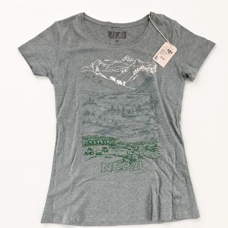【ネパール製】コットン100％ JUJU レディースTシャツ グレー M