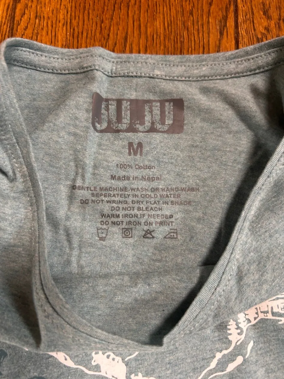 【ネパール製】コットン100％ JUJU レディースTシャツ グレー M