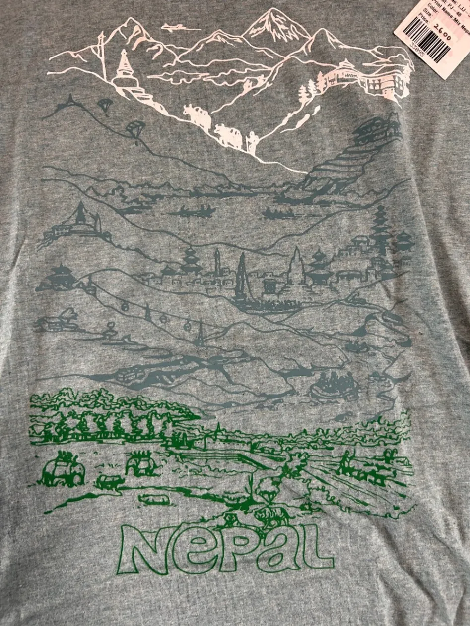 【ネパール製】コットン100％ JUJU レディースTシャツ グレー M