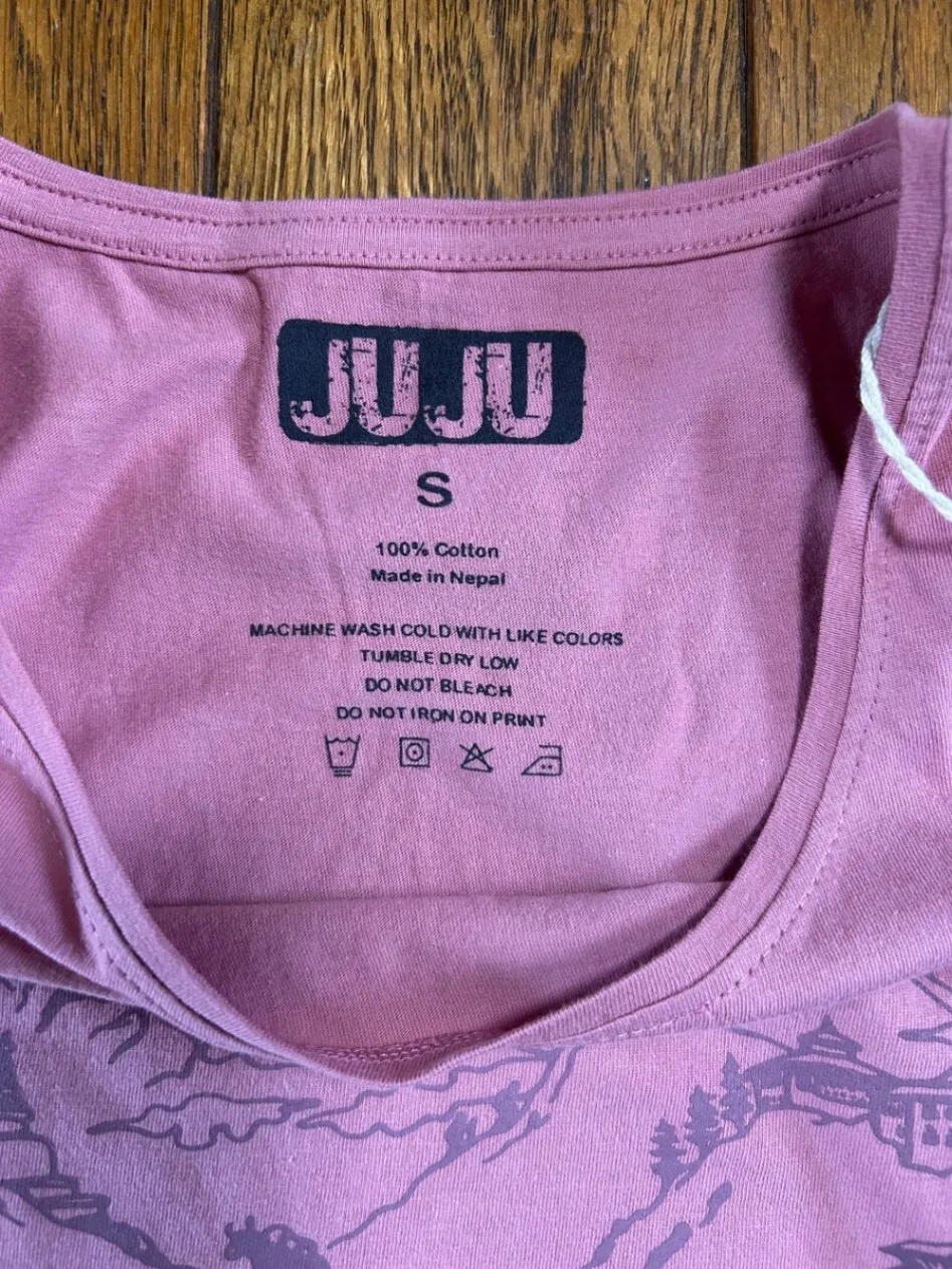 【ネパール製】コットン100％ JUJU レディースTシャツ ピンク S