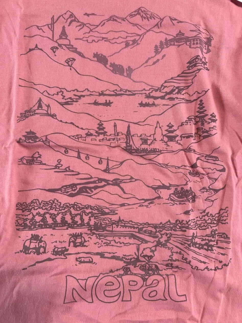 【ネパール製】コットン100％ JUJU レディースTシャツ ピンク S