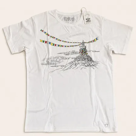 【ネパール製】コットン100％ JUJU 男女兼用Tシャツ ホワイト L