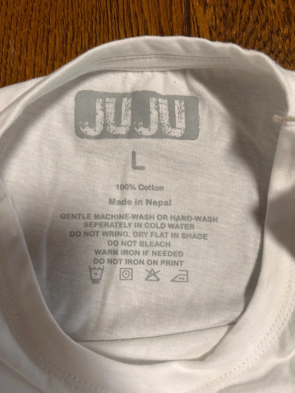 【ネパール製】コットン100％ JUJU 男女兼用Tシャツ ホワイト L
