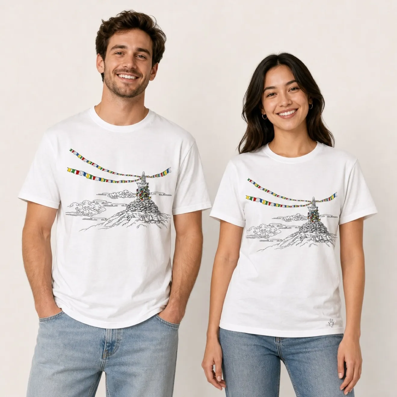 【ネパール製】コットン100％ JUJU 男女兼用Tシャツ ホワイト L