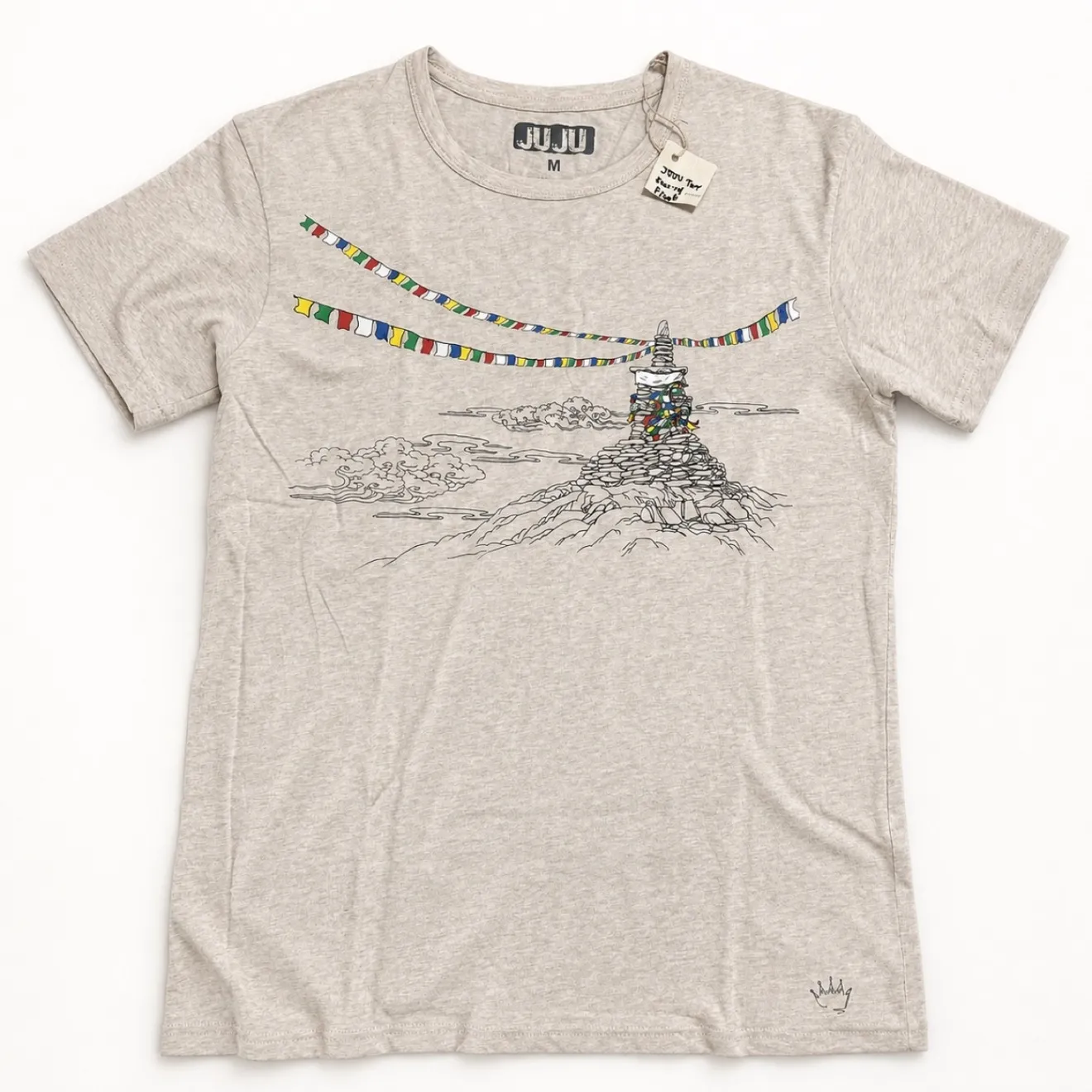 【ネパール製】コットン100％ 男女兼用Tシャツ 杢ベージュ M