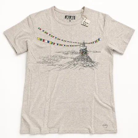 【ネパール製】コットン100％ 男女兼用Tシャツ 杢ベージュ M