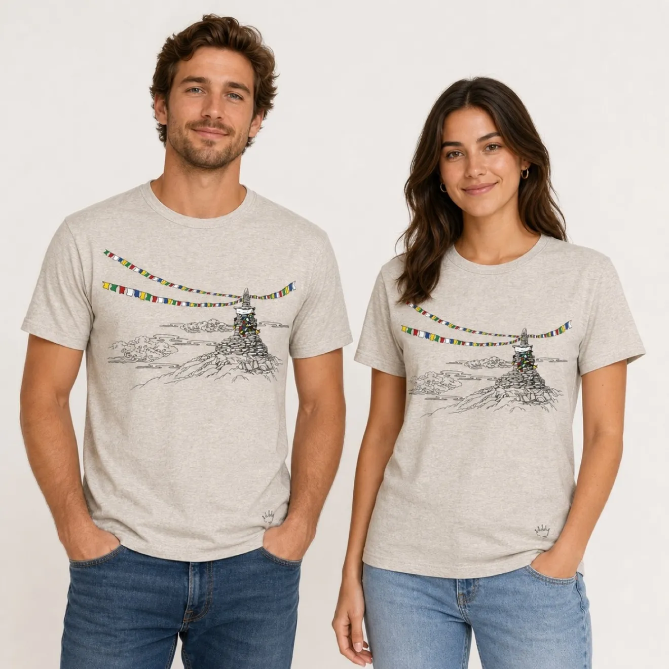 【ネパール製】コットン100％ 男女兼用Tシャツ 杢ベージュ M
