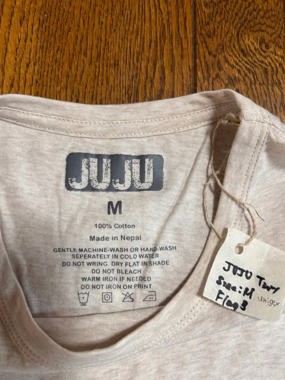 【ネパール製】コットン100％ 男女兼用Tシャツ 杢ベージュ M