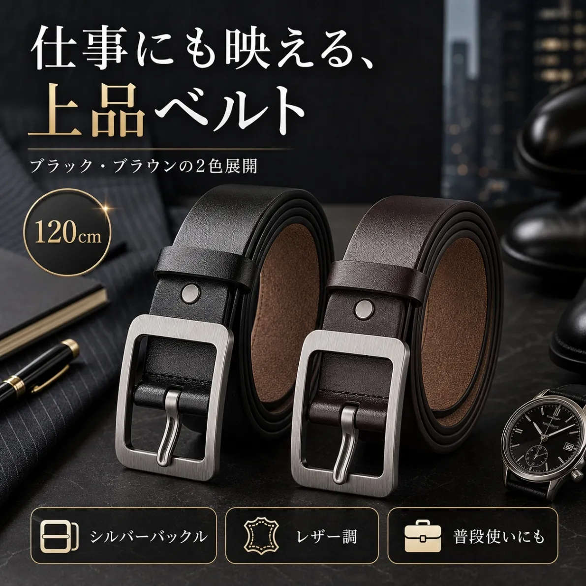 ベルト メンズ レディース 茶 120cm 本革調 PUレザー ビジネス カジュアル 男女兼用
