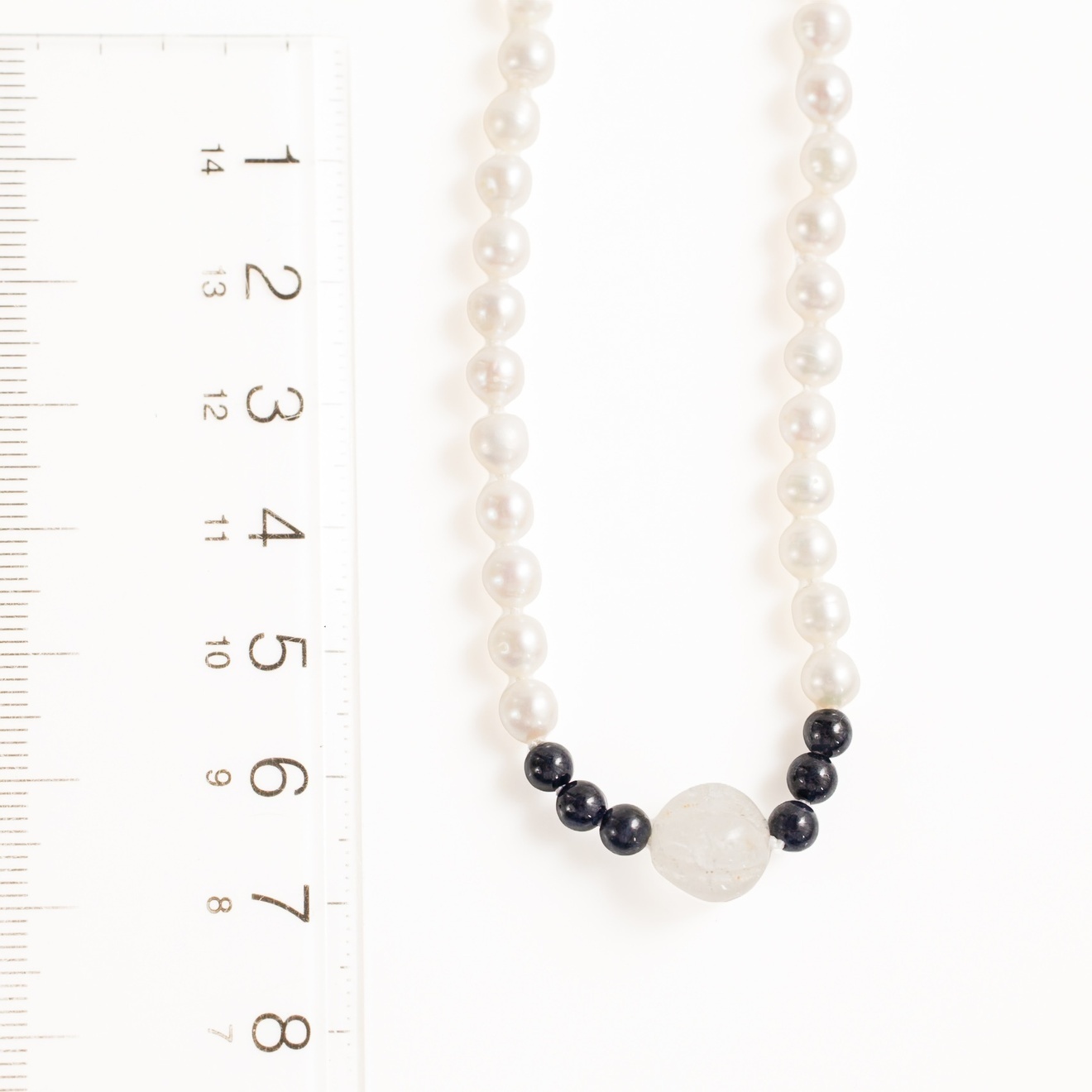【ハンドメイド】淡水パール ブルーサファイア オールノットネックレス