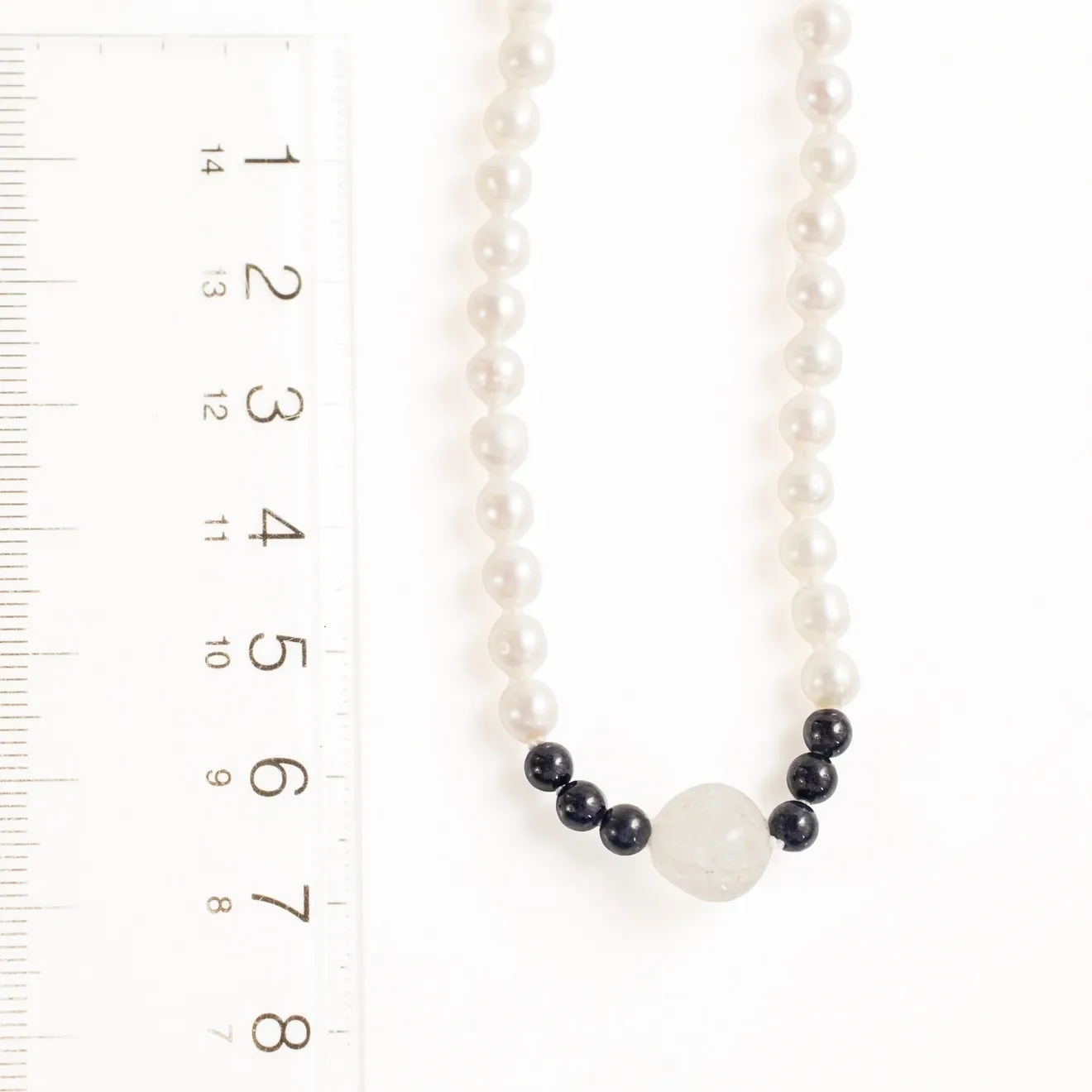 【ハンドメイド】淡水パール ブルーサファイア オールノットネックレス