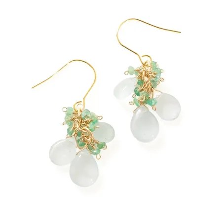 【ハンドメイド】アクアマリン エメラルド 揺れるピアス【戯れシリーズ】