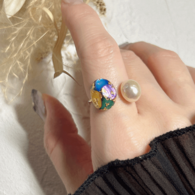 フォークリング 淡水パール 7色のシェル フリーサイズ｜SAZARE FORK