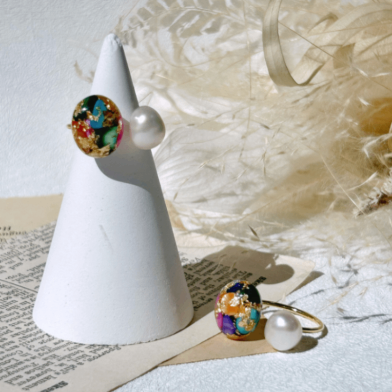 フォークリング 淡水パール 7色のシェル フリーサイズ｜SAZARE FORK