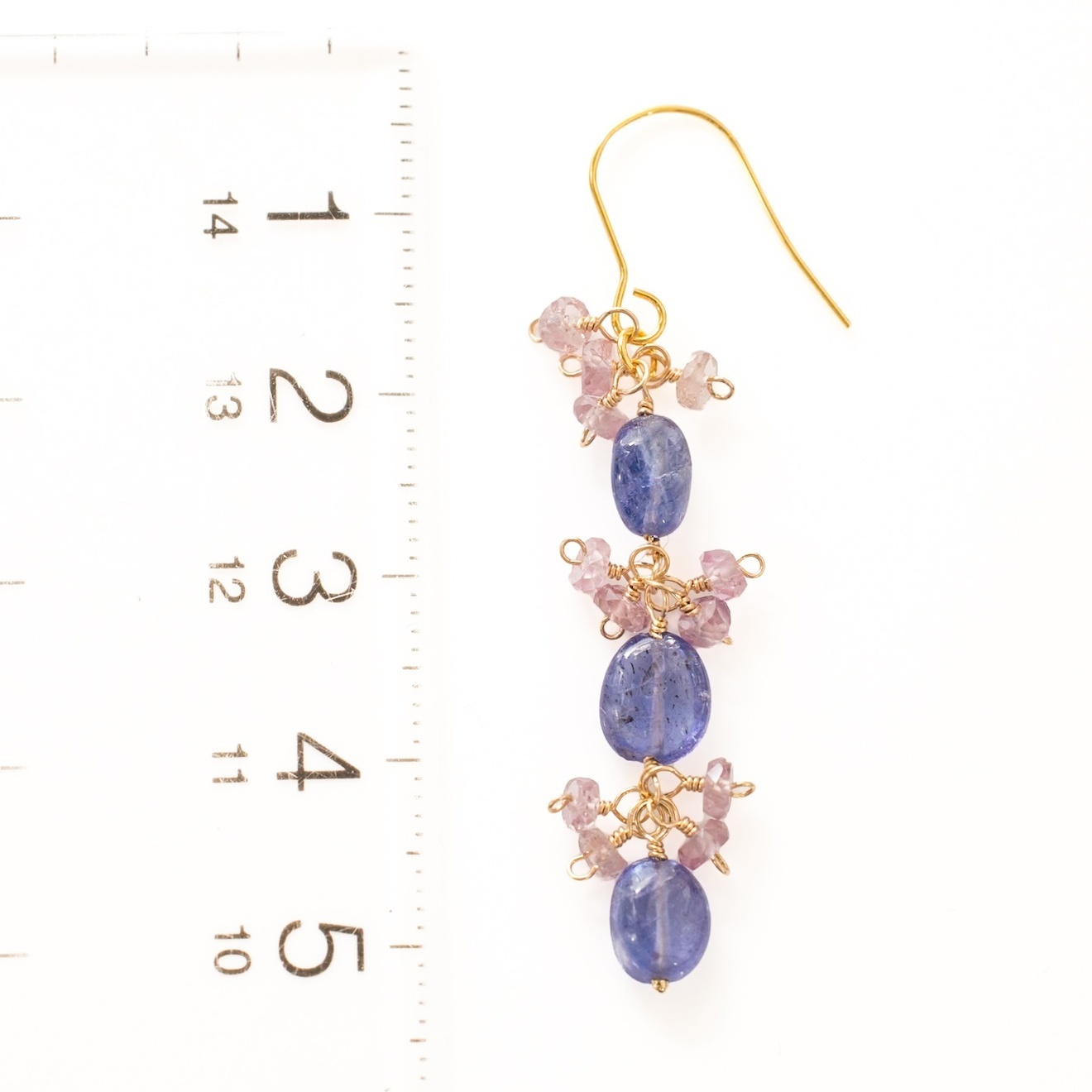 【ハンドメイド】タンザナイト ピンクサファイア 縦揺れピアス