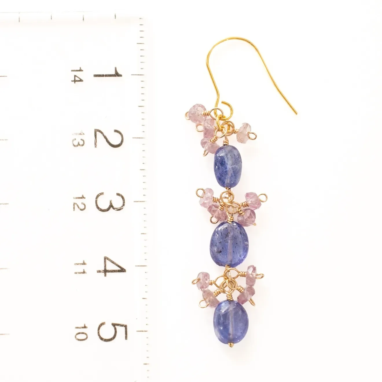 【ハンドメイド】タンザナイト ピンクサファイア 縦揺れピアス
