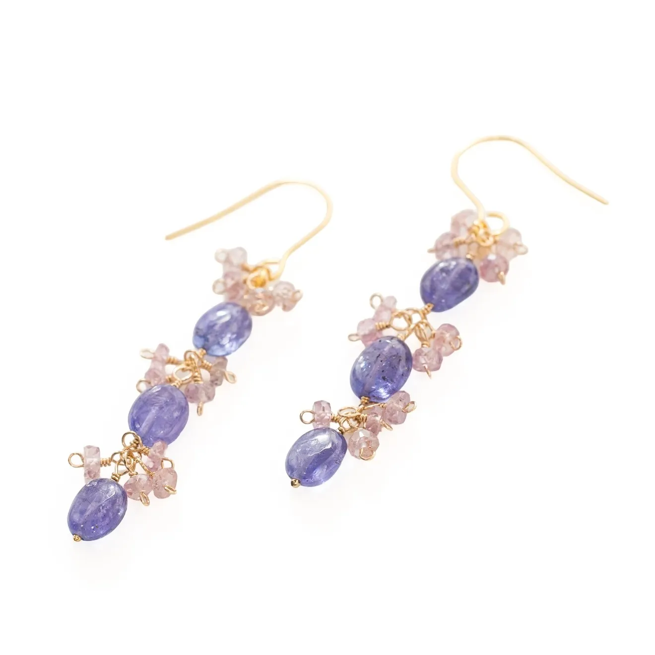【ハンドメイド】タンザナイト ピンクサファイア 縦揺れピアス