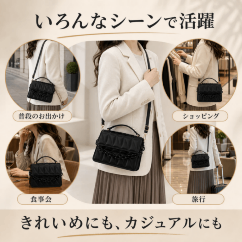 キルティング ショルダーバッグ ブラック 2WAY 斜め掛け 肩掛け チェーン レディース きれいめ