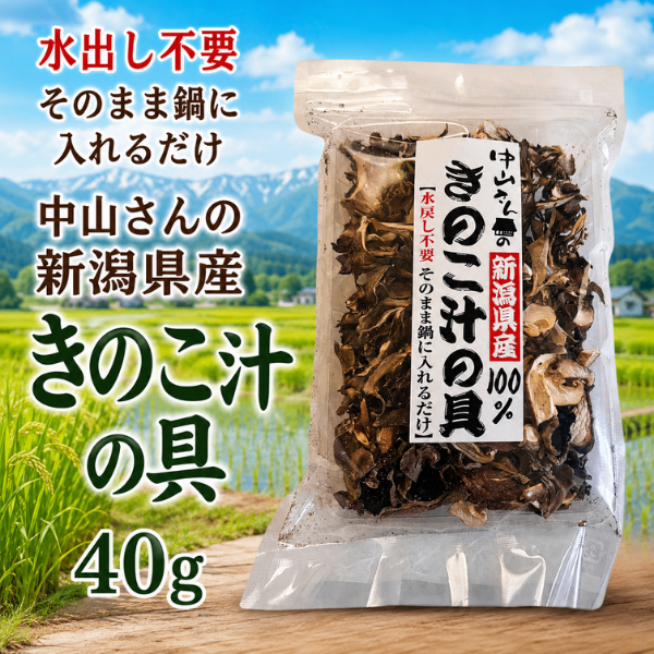 新潟県産 きのこ汁の具 40g 　乾燥 舞茸 椎茸 きくらげ 水戻し不要 ニイガタきのこ
