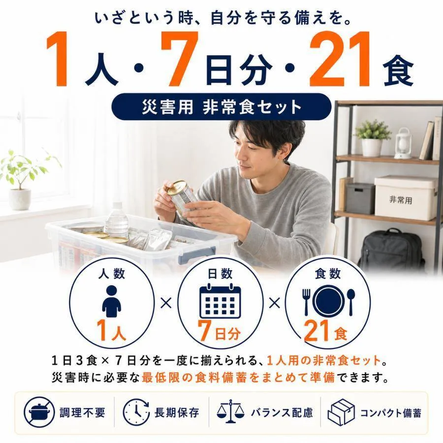 非常食セット 1人用7日分21食 防災食 尾西食品 アルファ米 ひだまりパン 携帯おにぎり 5年保存