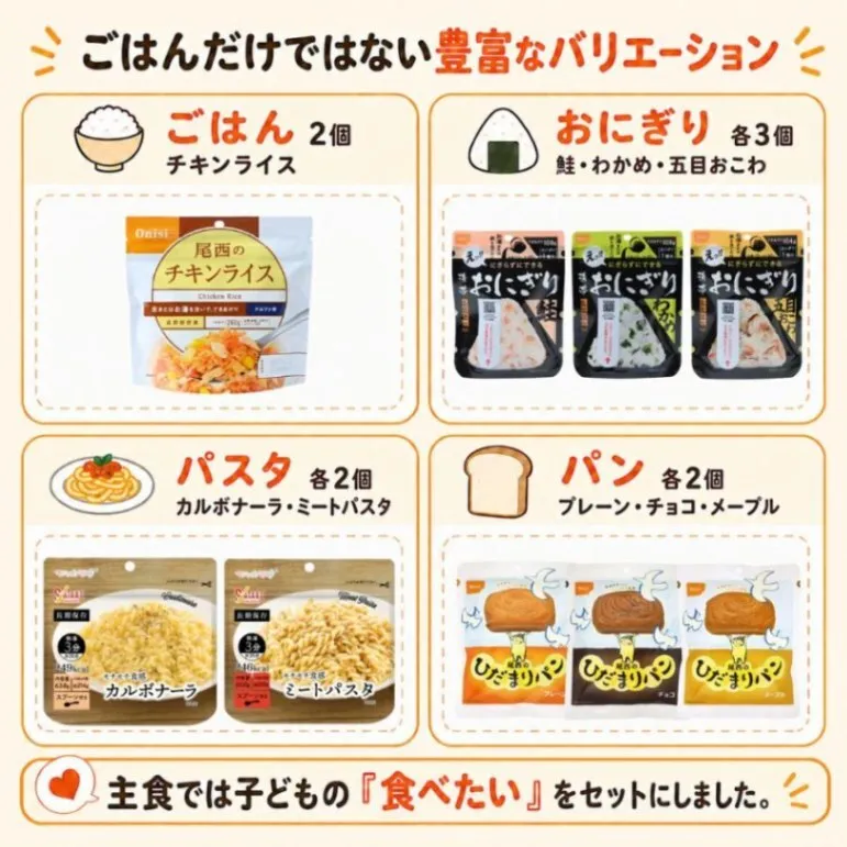 非常食セット 子ども用 7日分28食 5年保存 防災食 アルファ米 ひだまりパン 携帯おにぎり