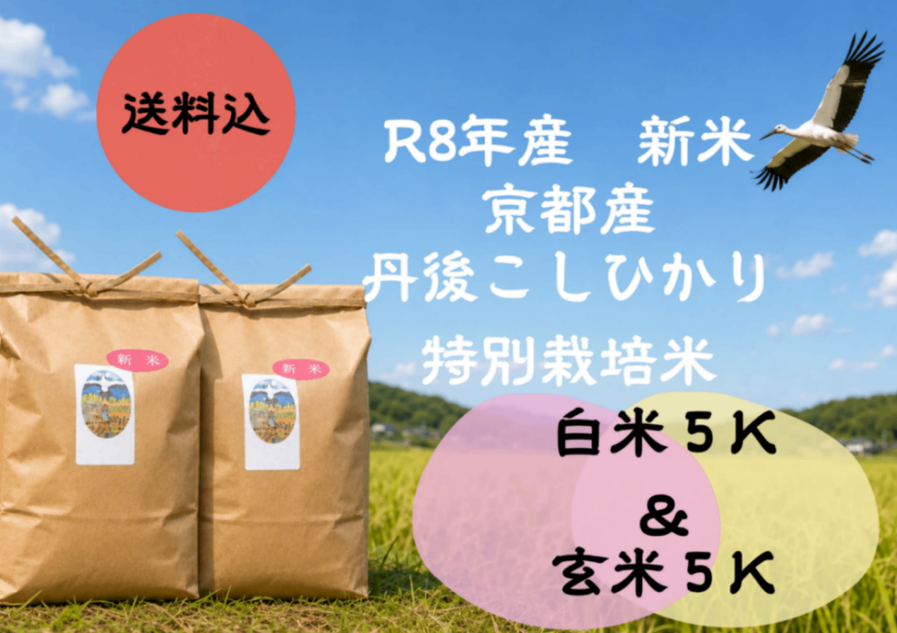 【秋の味覚】令和8年産新米｜京都丹後コシヒカリ・特別栽培米｜玄米5kg＋白米5kgセット