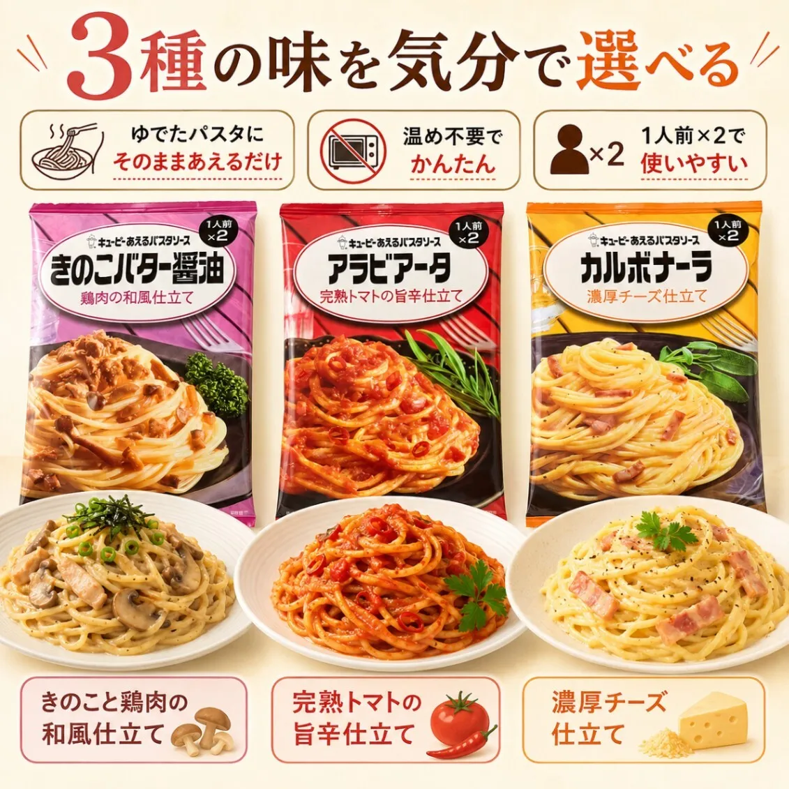 キユーピー あえるパスタソース 3種6食セット 各2袋 個包装