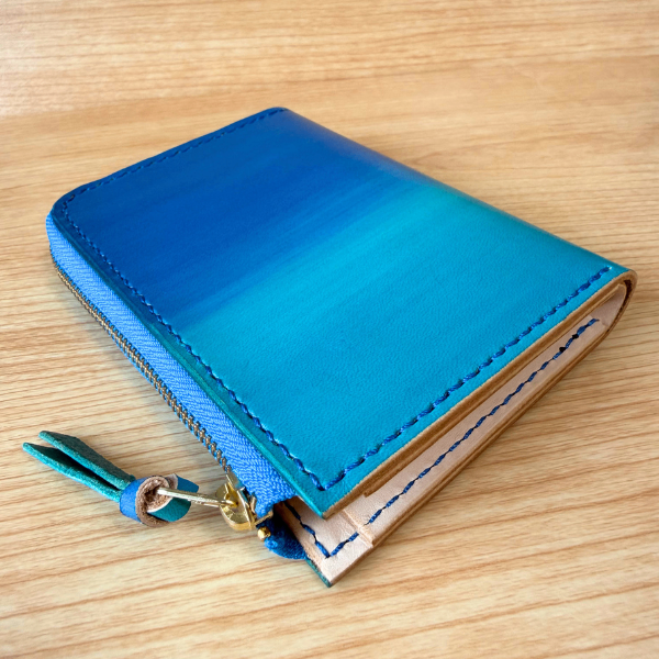 【ハンドメイド】手染めヌメ革のコンパクト財布