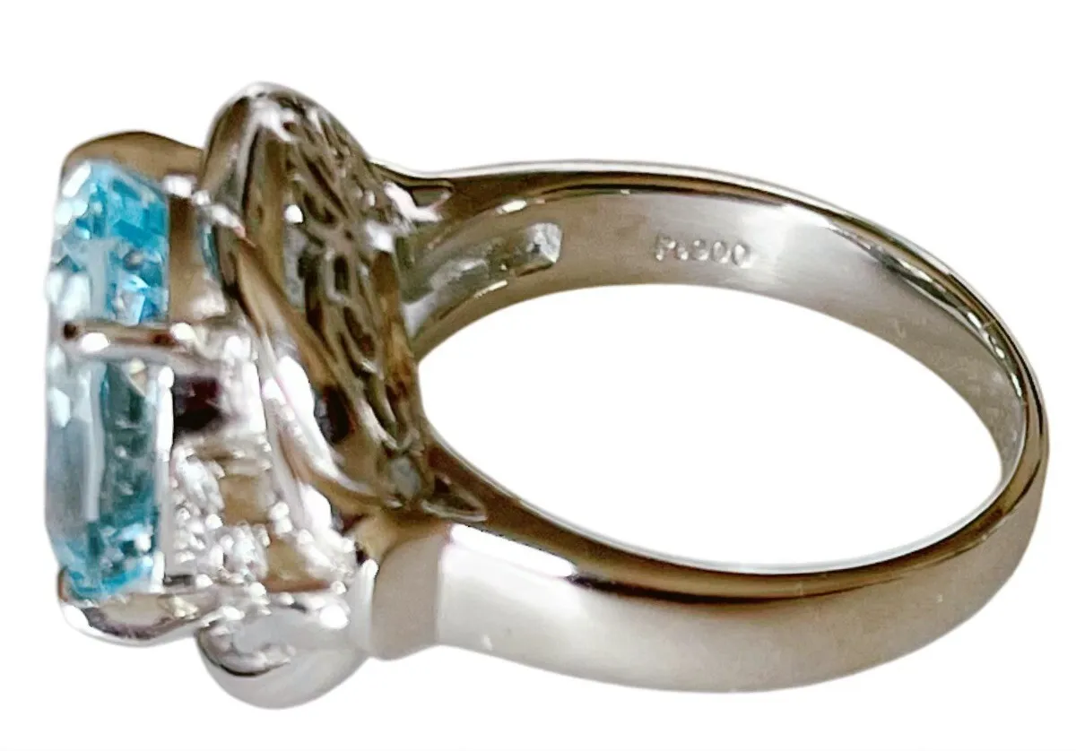 天然アクアマリン 4.690ct ダイヤモンド 0.100ct Pt900 リング