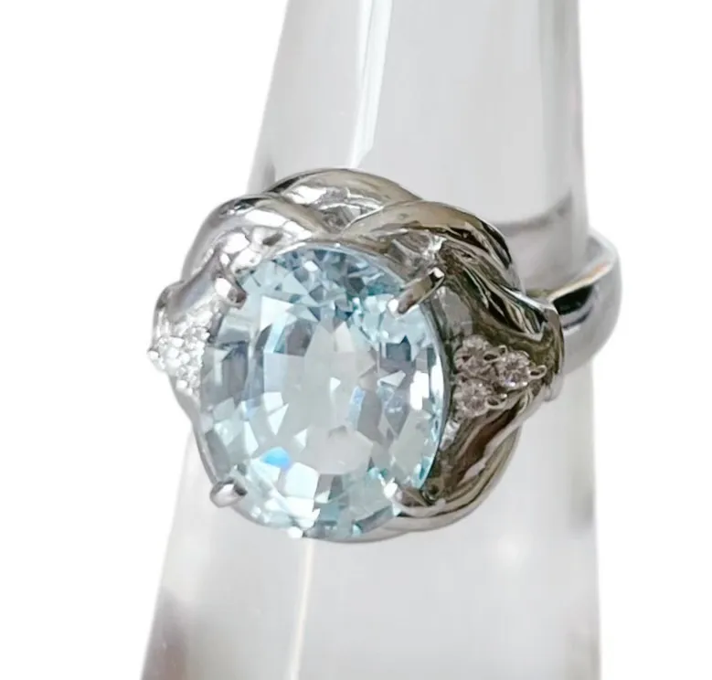 天然アクアマリン 4.690ct ダイヤモンド 0.100ct Pt900 リング