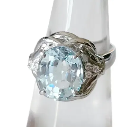 天然アクアマリン 4.690ct ダイヤモンド 0.100ct Pt900 リング