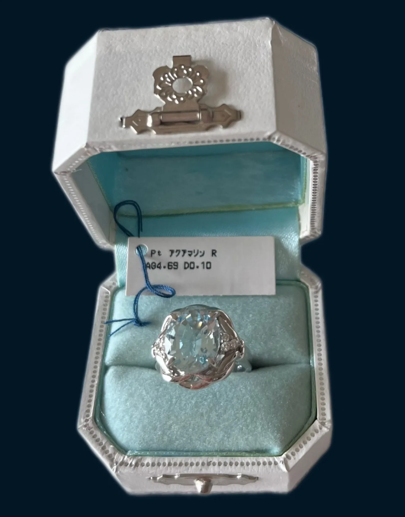 天然アクアマリン 4.690ct ダイヤモンド 0.100ct Pt900 リング