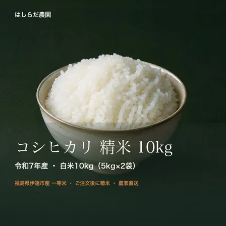 農家直送　10キロ　精米　令和7年産コシヒカリ　福島県産② 福島県産コシヒカリ 精米10kg（5kg×2袋）令和7年産 一等米｜ご注文後に